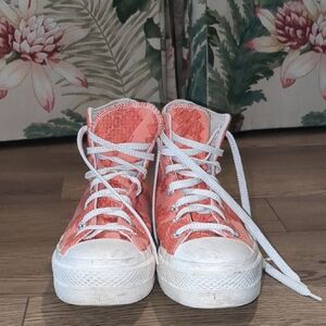 Coral High-Top Sneakers with White Laces